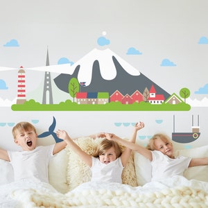 Adesivo da parete per città islandese, adesivo da parete per edificio famoso, per la decorazione della stanza dei bambini, carta da parati per la camera dei bambini