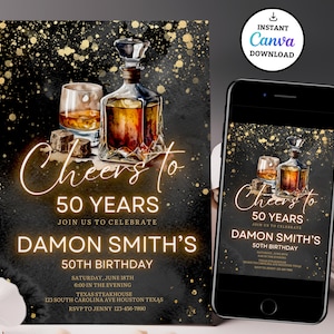 Editable Whiskey Birthday Invitation: Men&#39;s Any Age Invite (Digital Download)