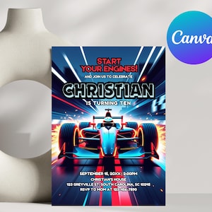 Go Kart Birthday Invitation: Racing Party, Editable Canva Template (Digital Download 5x7 in