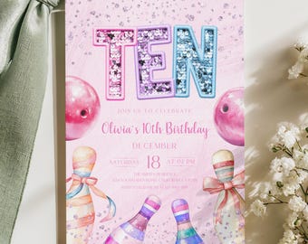 Plantilla de invitación para fiesta de cumpleaños de bolos / Diseño editable en Canva para celebración de bolos infantiles / Invitación divertida y personalizable