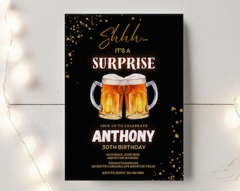 Beer Surprise Birthday Invitation: Editable Adult Party Invite (Digital Download)