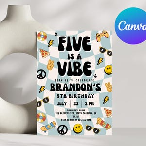 Five is a vibe Birthday Invitation, Editable Five Invite Template, Girls 5th Painting Birthday, Printable 5 Invite, Instant Download