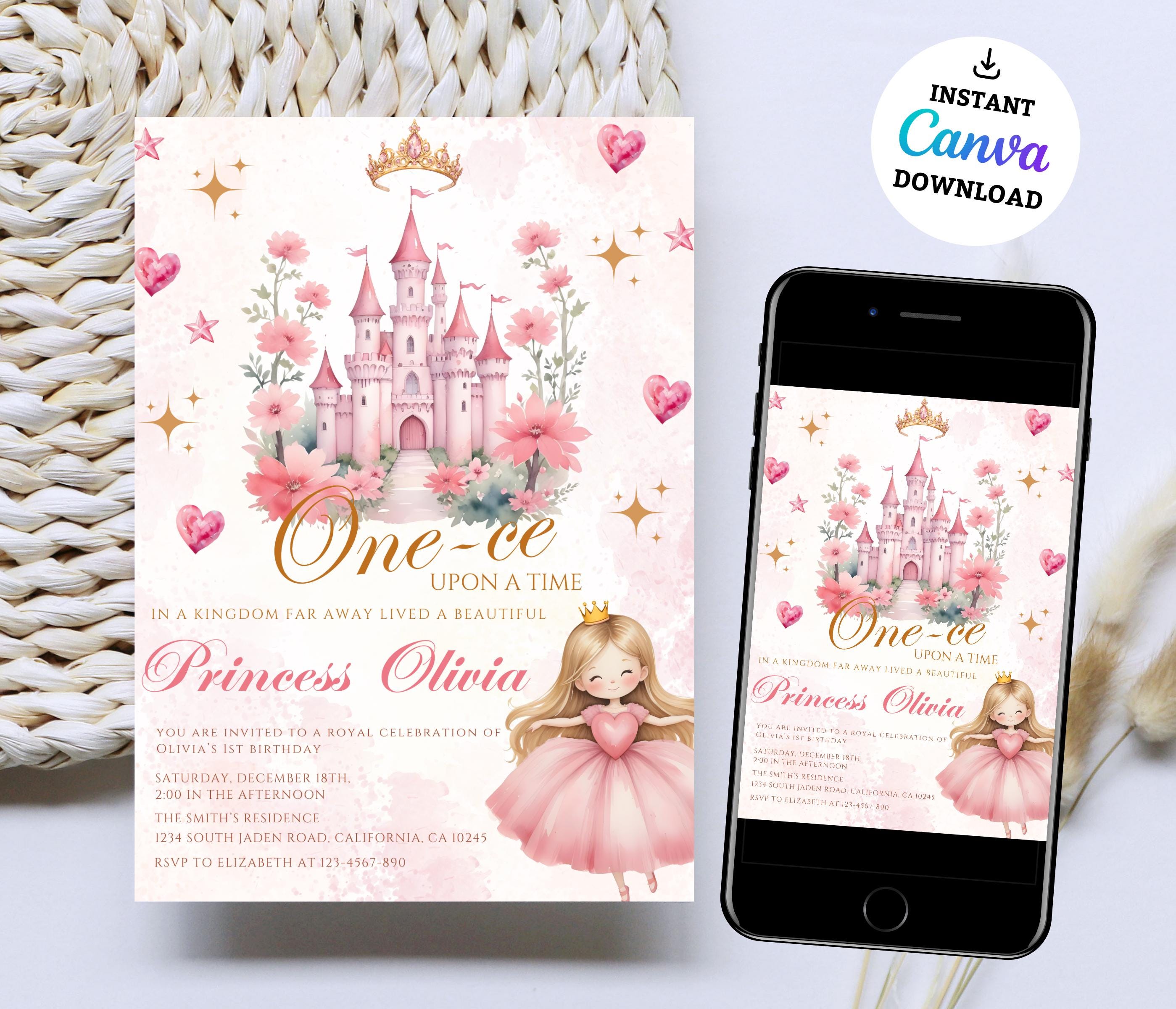 Editable Princess Birthday Invitation: Castle Party Template (digital ...