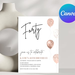 Minimalist 40th Birthday Invitation Template (Digital Download)