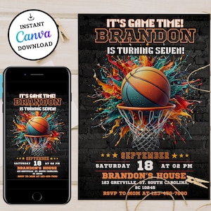 Basketball Birthday Invitation Template: Editable Canva Print (Digital Download)