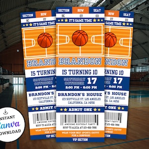 Basketball Einladung - Geburtstag - Sportticket Stil Party einladen - JEDES Alter - DIGITAL bearbeitbare druckbare Einladung - Sie bearbeiten HEUTE!
