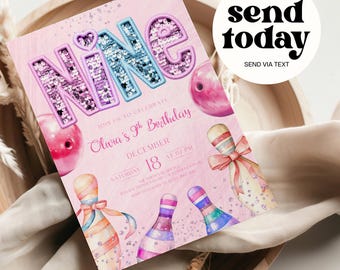 Plantilla de invitación para fiesta de cumpleaños de bolos / Diseño editable en Canva para celebración de bolos infantiles / Invitación divertida y personalizable
