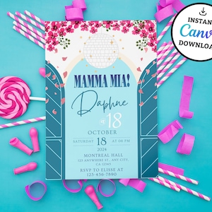 Mamma Mia, Griechenland, Party Digitale Einladungsvorlage, mobile Einladung, e-invite Telefoneinladungen, printable, Textnachricht einladen
