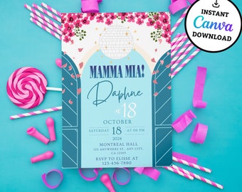 Mamma Mia, Greece, Party Digital Invitation Template, Mobile Invitation, e-invite Phone Invitations, printable, Text Message Invite