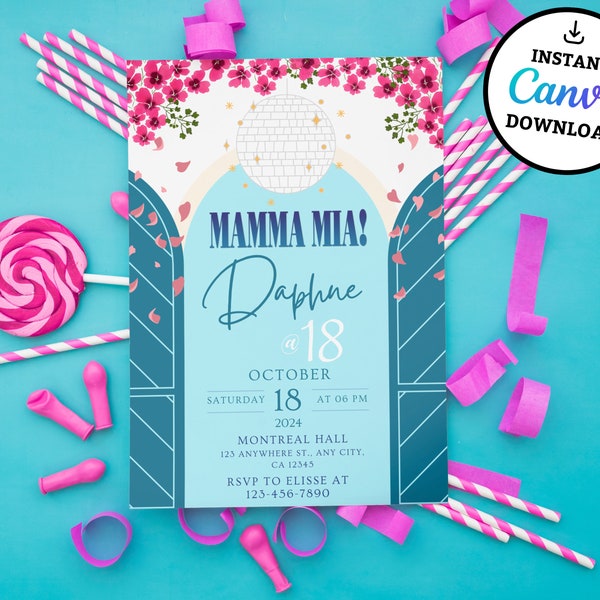 Mamma Mia, Greece, Party Digital Invitation Template, Mobile Invitation, e-invite Phone Invitations, printable, Text Message Invite