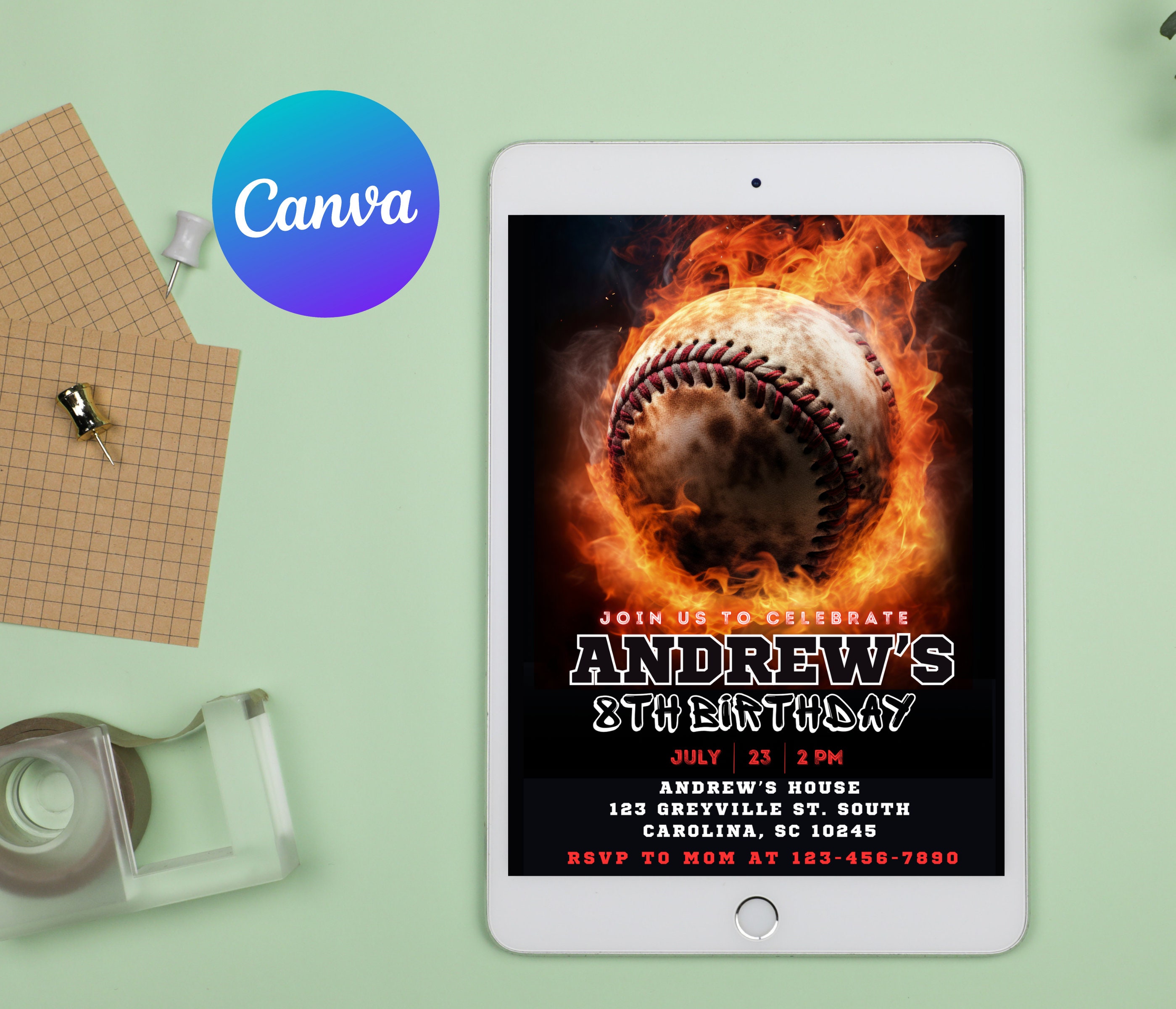 Editable Baseball Birthday Invitation, Baseball Invites, Instant ...