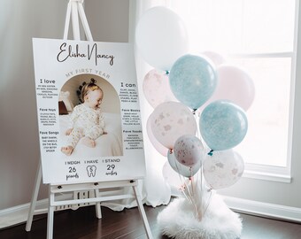 Editable First Birthday Milestone Sign: Modern Printable Template (Digital Download)