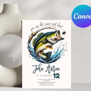 Fishing Birthday Invitation Template, Fishing Birthday Invite, Fish Bday invitation, Reel in the Fun, Boy Birthday, Editable Canva Template