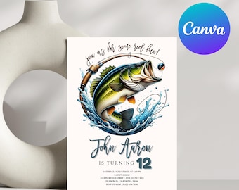 Fishing Birthday Invitation Template, Fishing Birthday Invite, Fish Bday invitation, Reel in the Fun, Boy Birthday, Editable Canva Template