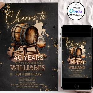 Whiskey Birthday Invitation: Editable Scotch Liquor Invite (Printable Download)