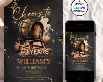 Whiskey Birthday Invitation: Editable Scotch Liquor Invite (Printable Download)