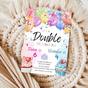 Double Birthday Invitation: Joint Party Invite (Digital File)