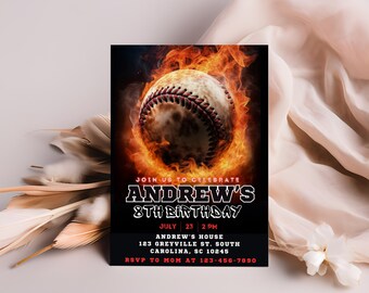 Editable Baseball Birthday Invitation, Baseball Invites, Instant Download Baseball Invitations, Digital File, navy blue red boy party invite