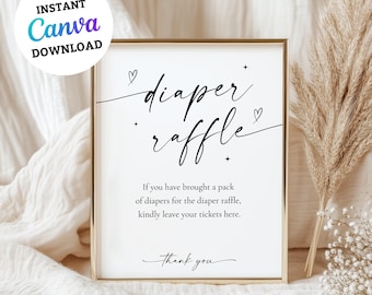 Znak na loterię pieluch, Minimalistyczny znak na grę pieluchową na baby shower, Gra w loterię pieluchową na baby shower w stylu boho, Nowoczesna gra na baby shower Instant, C1