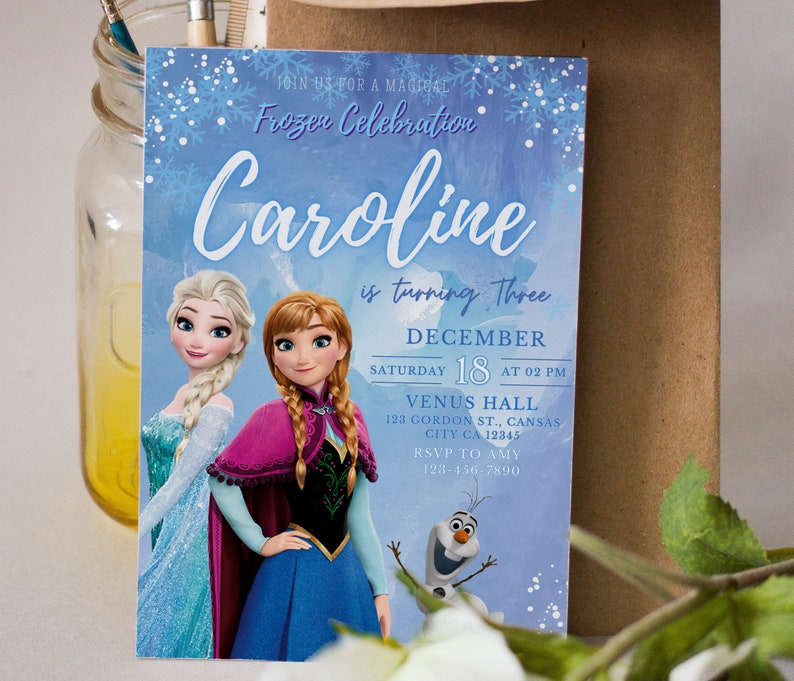 Plantilla editable de invitación de cumpleaños congelada, Princesa Elsa Girl Evite, Descarga instantánea, Invitación a fiesta de cumpleaños digital para niñas, Imprimible imagen 3