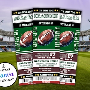 Football Invitation Birthday Sports Ticket Style Party Invite ANY Age DIGITAL Editable Printable Invite Self Edit Football theme Party