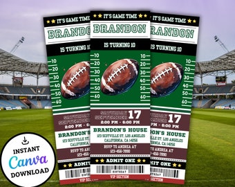 Football Invitation Birthday Sports Ticket Style Party Invite ANY Age DIGITAL Editable Printable Invite Self Edit Football theme Party