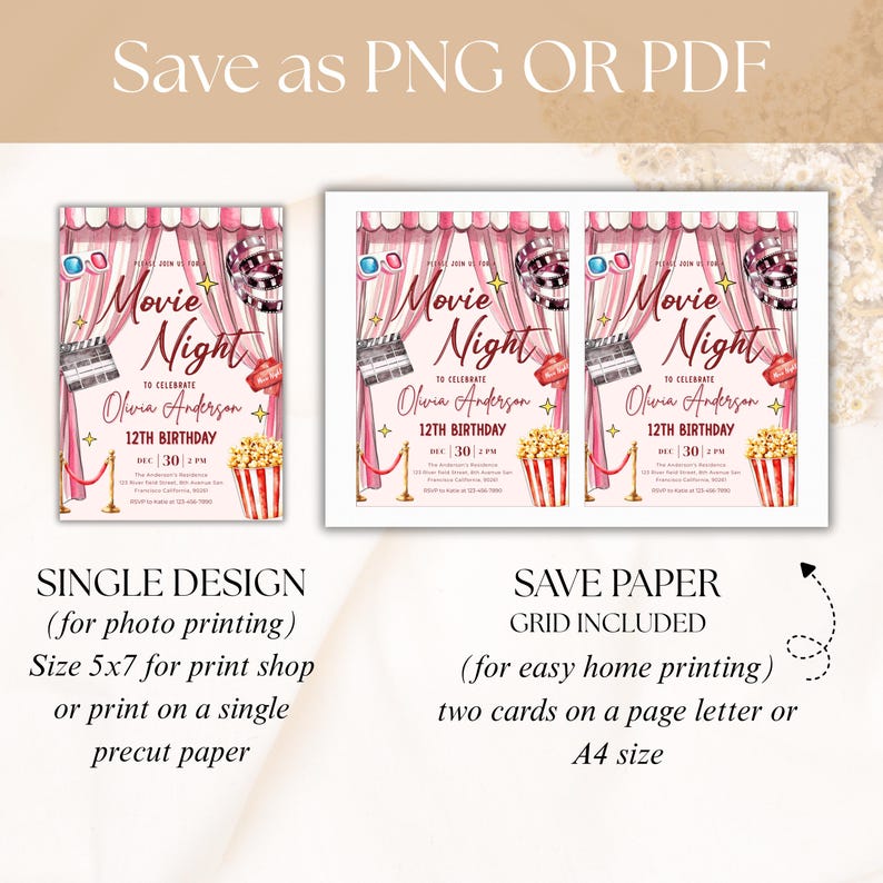 Editable Movie Birthday Invitation, Printable Birthday Party Invitation ...