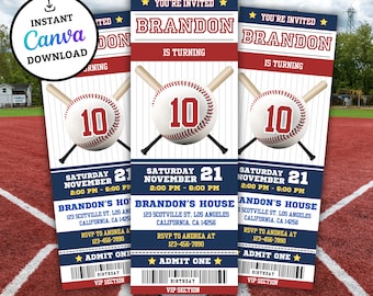 Invitation de baseball modifiable, invitation de billet de baseball, invitation de billet de sport, invitations de tout âge, téléchargement immédiat (téléchargement numérique)