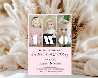 Boho Second Birthday Invitation: Editable Girl's Party Invite (Digital)