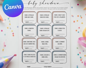 Baby Shower Games Printable, Baby Shower Showdown Game, Baby Showdown Shower Game, Baby Shower Activity, Editable Template, A13