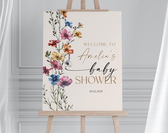 Boho Baby Shower Welcome Sign, Wildflower Baby Sprinkle Sign Template, Baby In Bloom Invitation, Floral Baby Sprinkle Invite Baby Shower