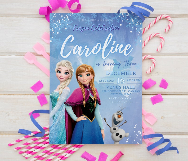 Plantilla editable de invitación de cumpleaños congelada, Princesa Elsa Girl Evite, Descarga instantánea, Invitación a fiesta de cumpleaños digital para niñas, Imprimible imagen 2