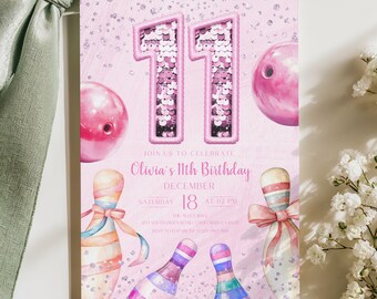 Plantilla de invitación para fiesta de cumpleaños de bolos / Diseño editable en Canva para celebración de bolos infantiles / Invitación divertida y personalizable