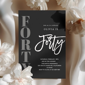 Minimalist 40th Birthday Invitation Template: Electronic Invite (5x7 in Digital Download)
