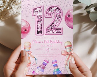 Plantilla de invitación para fiesta de cumpleaños de bolos / Diseño editable en Canva para celebración de bolos infantiles / Invitación divertida y personalizable