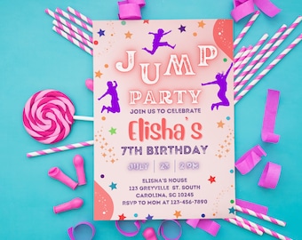 Invito di compleanno sul trampolino: festa di salto modificabile (file digitale)