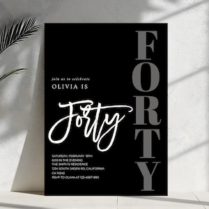 Digital 40th Birthday invitation Template Forty Birthday Electronic invite Digital Download Minimalist Printable 40th Birthday invite