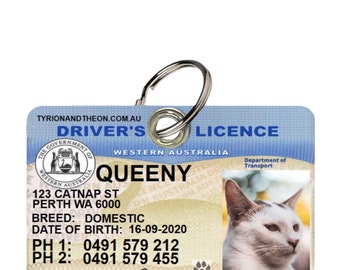 Western Australia Driver License Collar Tag License ID Tag Custom Tag Personalised tag Photo Tag Funny Tag Cat tag dog tag cat id dog id