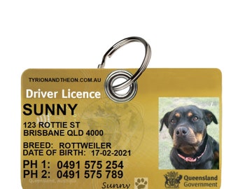 QLD Queensland Driver License Collar Tag License ID Tag Custom Tag Personalised tag Photo Tag Cute tag Fun Tag Cat tag dog tag cat id dog id