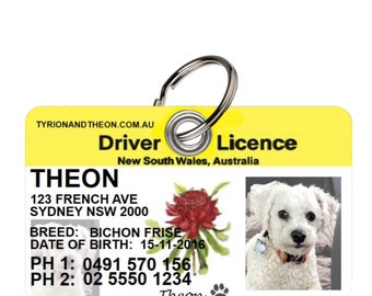 NSW Driver License Pet Collar Tag License ID Tag Custom Dog Tag Personalized Cat tag Photo Pet Tag Cute Pet tag Funny Dog Tag unique ID tag