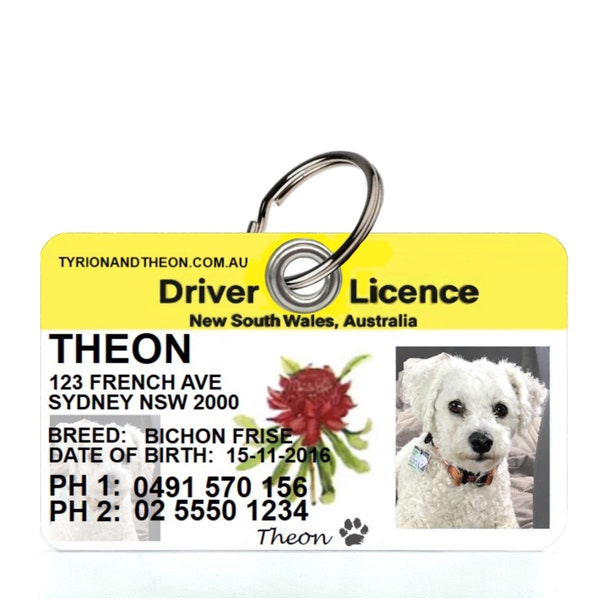 NSW Driver License Pet Collar Tag License ID Tag Custom Dog Tag Personalized Cat tag Photo Pet Tag Cute Pet tag Funny Dog Tag unique ID tag