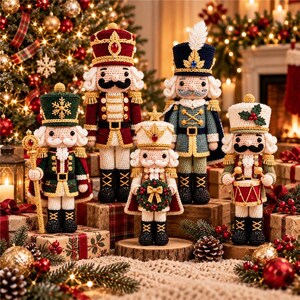 Nutcracker Crochet Pattern Set, 5 Christmas Soldier King Figures PDF, Amigurumi Holiday Decor