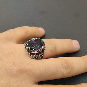 Handmade Mystic Topaz Sterling Silver Men&#39;s Ring - Turkish Design (Size 11 US)