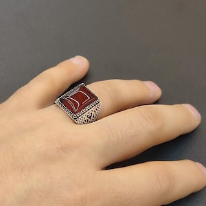 925K Sterling Silver Mens Ring, red carnelian Stone Ring, Mens Ring, Gift For Him, Silver Jewelry Gift, Statement Rings, Size 10US,