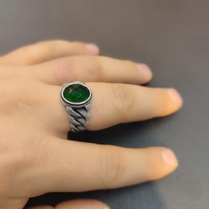 925K Sterling Silver Ring, Dark Green Zircon Stone Men&#39;s Ring, Turkish Handmade Men&#39;s Ring, Sterling Silver Ring, Gift For Him, Sizes 11 US
