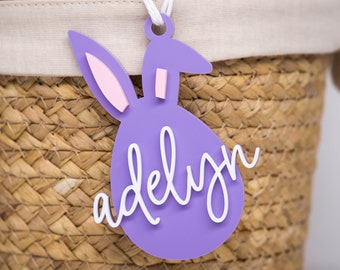 Personalized Name Easter Gift Basket Gift Tag, Acrylic Gift Tag, Acrylic Bunny Ear Letter Tags, Basket Marker, Kids Easter Tag, Acrylic Gift