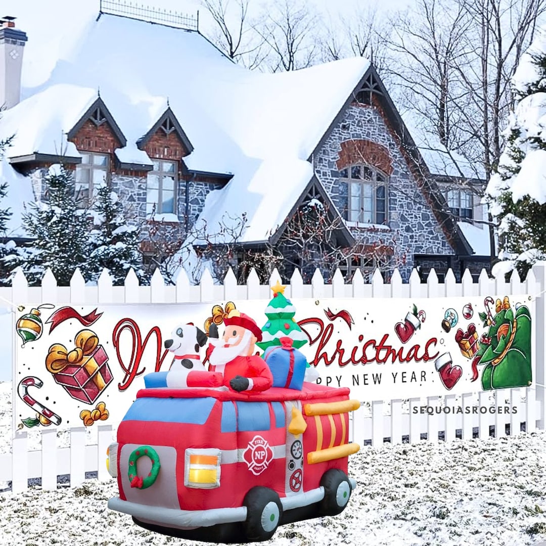 6.5 Ft Christmas Inflatable Fire Truck Santa Yard Decoration Etsy