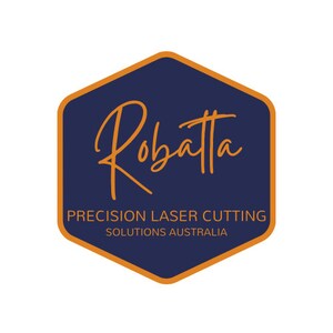 May include: A navy blue hexagonal logo with an orange outline. The logo features the text "Robatta" in a handwritten font and the text "PRECISION LASER CUTTING SOLUTIONS AUSTRALIA" in a sans-serif font.