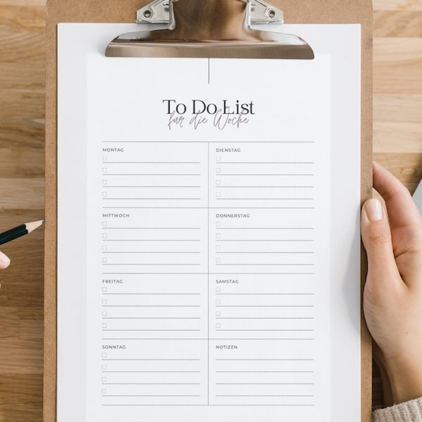 To Do List für die Woche | To Do Liste Woche mit Notizen zu erledigen wöchentlich | digital | direkter Download