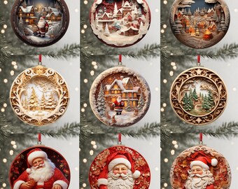 3D Santa Christmas Ornaments Bundle PNG, Christmas Sublimation Ornaments, Digital Download Christmas Tree Decor Home 9 files